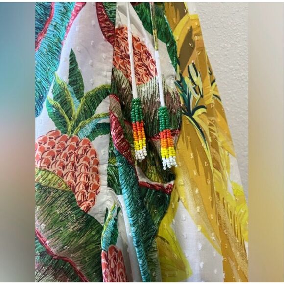 NWOT FARM Rio Azalea Forest Sleeveless Tropical Green Yellow Wrap Midi Dress XS - Picture 4 of 10